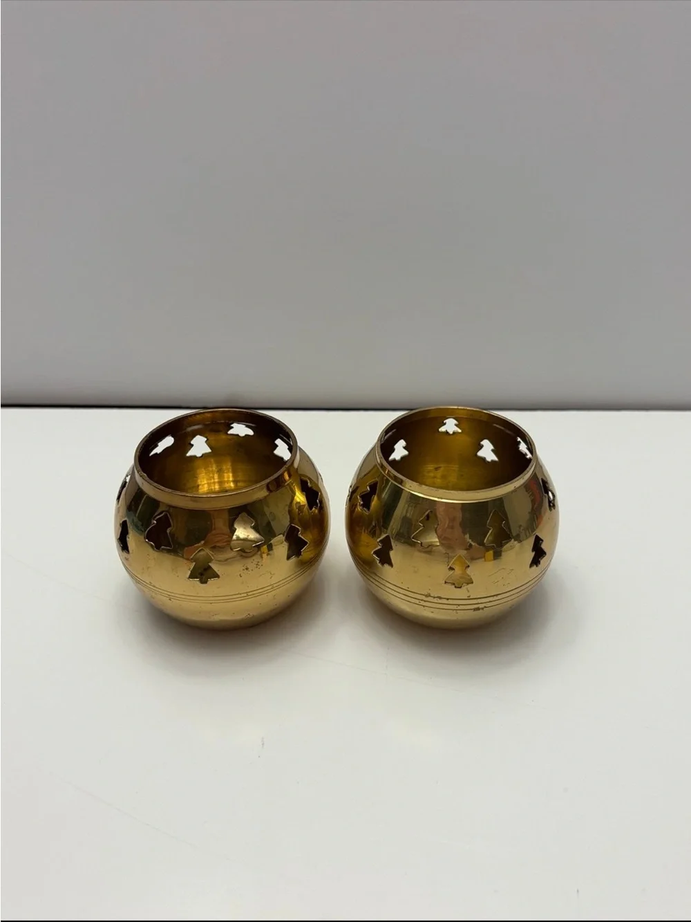 Brass Holiday Tree Cutout Votive Candle Holders - Gold (Set of 2)